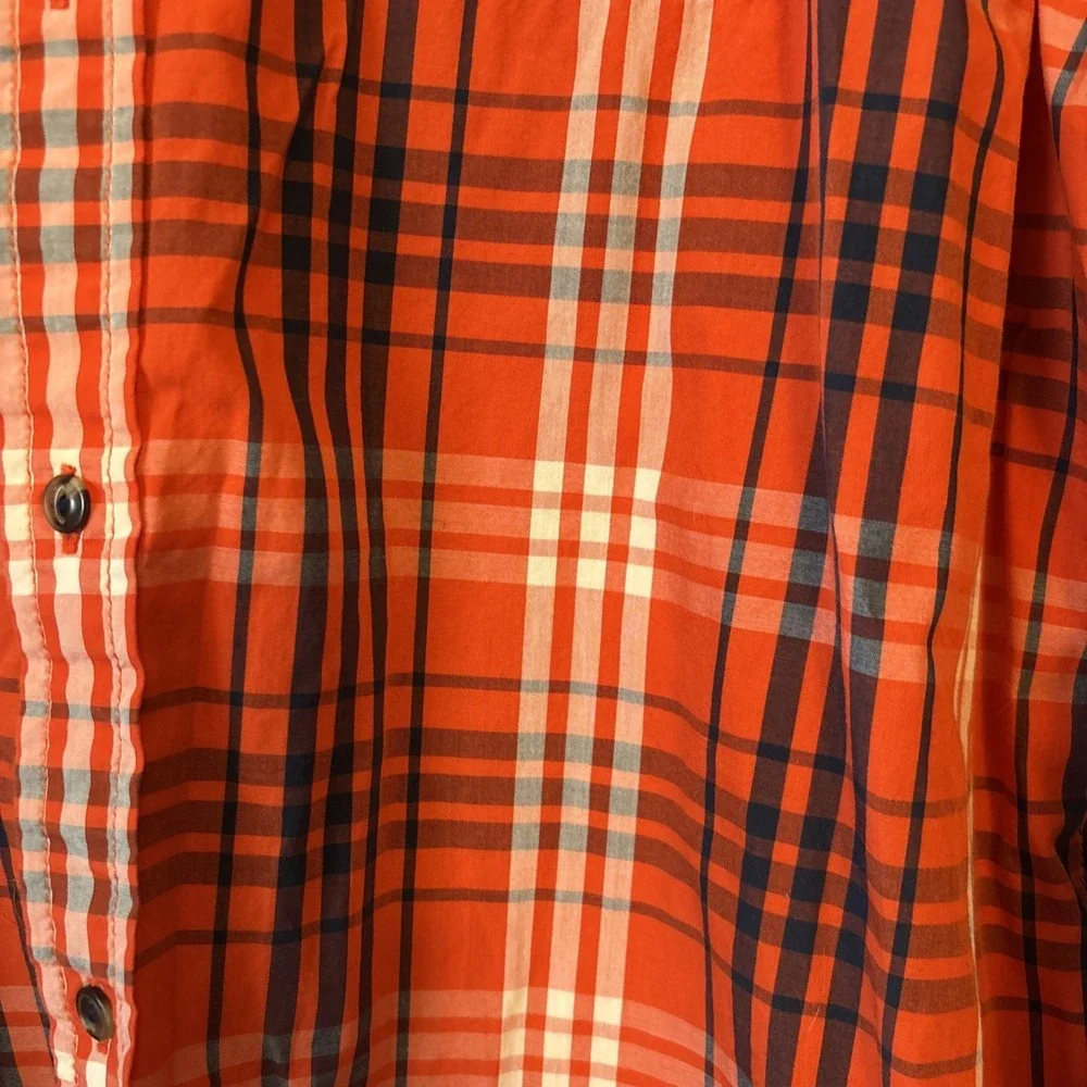 North Face Shirt Mens XL Orange Plaid Button‎ Up Hiking Camping Outdoors Work